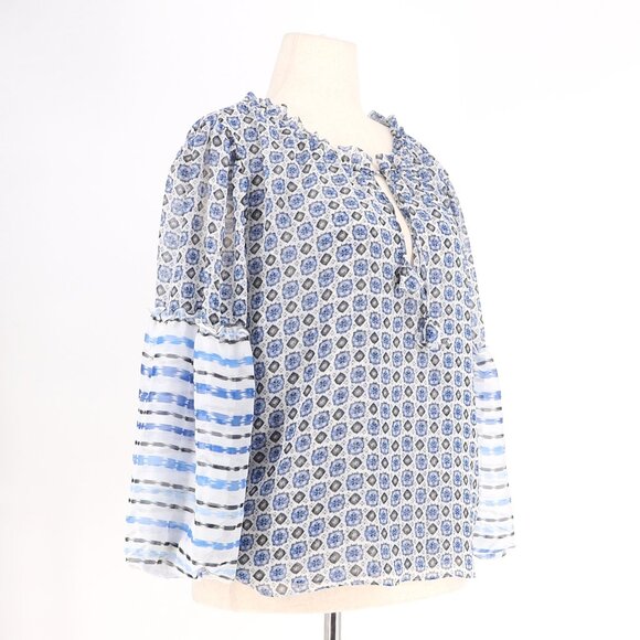 MISA LOS ANGELES Renata Chiffon Blouse Lightweight Blouson Sleeve Blue Size L - Picture 5 of 12